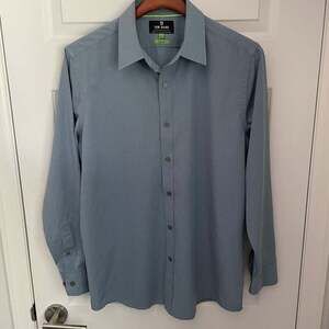 Tom Baine Performance Mens L 16-16 1/2 Blue Long Sleeve Slim Fit Wrinkle-Free
